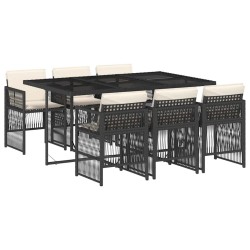Ensemble à manger de jardin coussins 7pcs Noir Résine tressée 510942510942