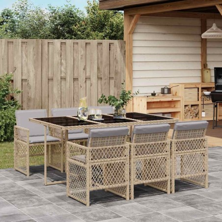 Ensemble à manger de jardin et coussins 7 pcs beige poly rotin 510945510945