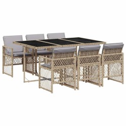 Ensemble à manger de jardin et coussins 7 pcs beige poly rotin 510945510945