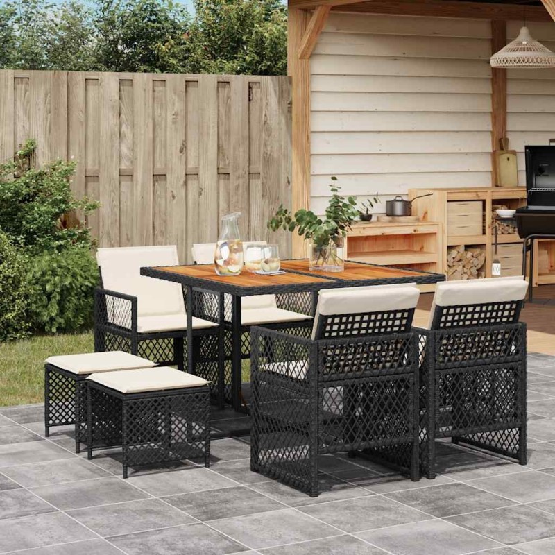 Ensemble à manger de jardin 9pcs coussins noir résine tressée 510946510946
