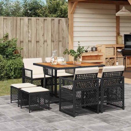 Ensemble à manger de jardin 9pcs coussins noir résine tressée 510946510946