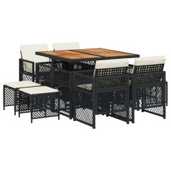 Ensemble à manger de jardin 9pcs coussins noir résine tressée 510946510946