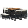 Ensemble à manger de jardin 9pcs coussins noir résine tressée 510946510946