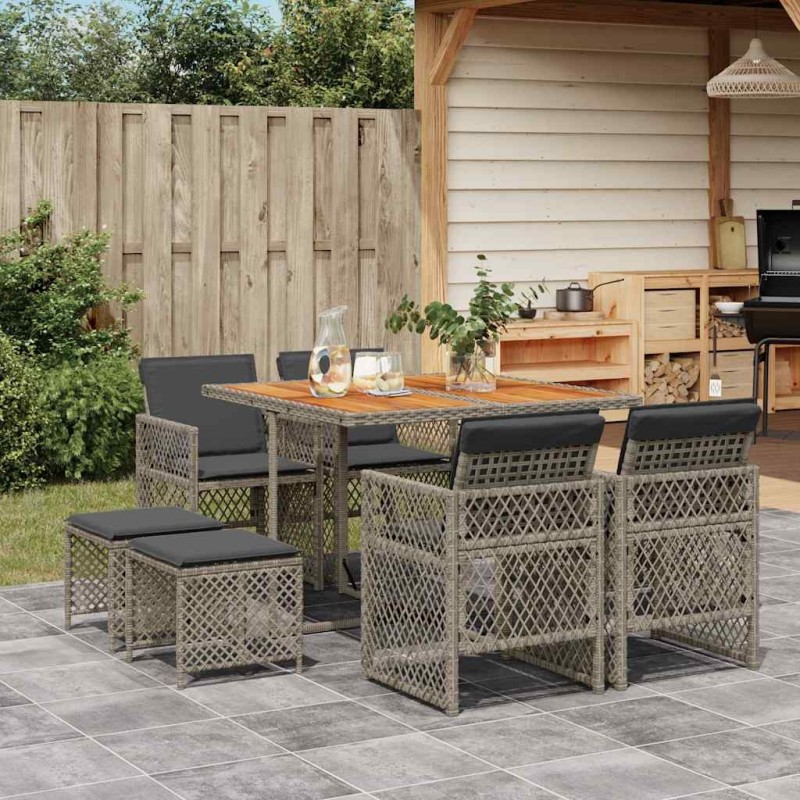 Ensemble à manger de jardin 9 pcs coussins gris résine tressée 510947510947