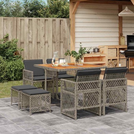 Ensemble à manger de jardin 9 pcs coussins gris résine tressée 510947510947