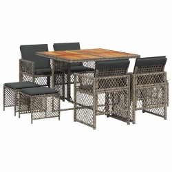 Ensemble à manger de jardin 9 pcs coussins gris résine tressée 510947510947