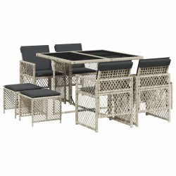 Ensemble à manger de jardin et coussins 9 pcs gris clair rotin 510948510948