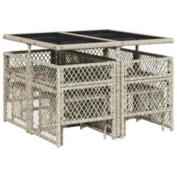 Ensemble à manger de jardin et coussins 9 pcs gris clair rotin 510948510948
