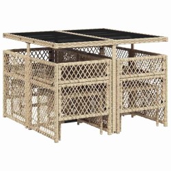 Ensemble à manger de jardin et coussins 9 pcs beige Poly rotin 510949510949