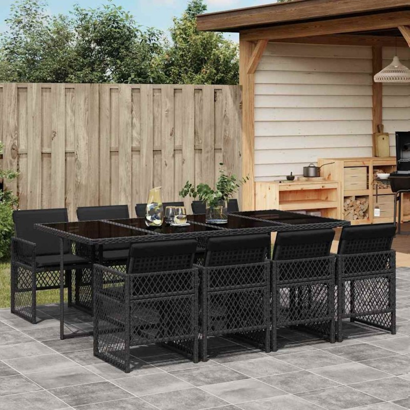 Ensemble à manger de jardin 9pcs coussins noir résine tressée 510951510951