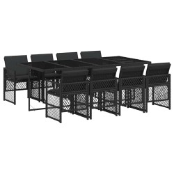 Ensemble à manger de jardin 9pcs coussins noir résine tressée 510951510951