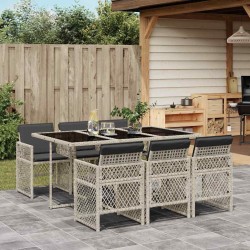 Ensemble à manger de jardin et coussins 7 pcs gris clair rotin 510952510952