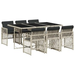 Ensemble à manger de jardin et coussins 7 pcs gris clair rotin 510952510952