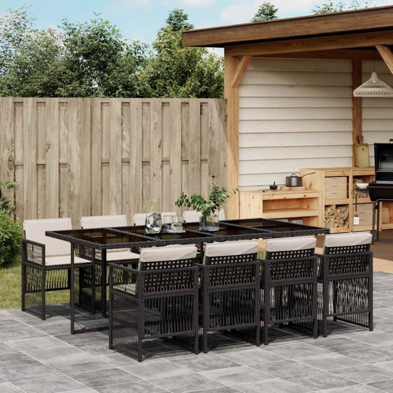 Ensemble à manger de jardin 9pcs coussins noir résine tressée 510953510953