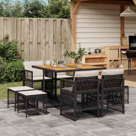 Ensemble à manger de jardin 9pcs coussins noir résine tressée 510968510968