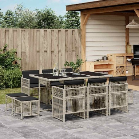 Ensemble à manger de jardin 11pcs avec coussins gris poly rotin 510988510988