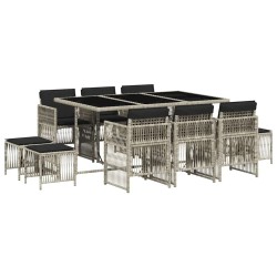 Ensemble à manger de jardin 11pcs avec coussins gris poly rotin 510988510988