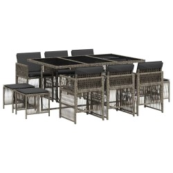 Ensemble à manger de jardin 11pcs avec coussins gris poly rotin 510989510989