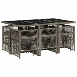 Ensemble à manger de jardin 11pcs avec coussins gris poly rotin 510989510989