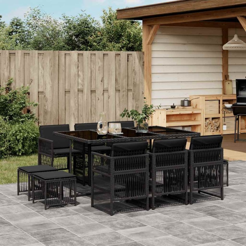 Ensemble à manger de jardin 11 pcs coussins noir résine tressée 510990510990