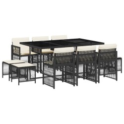 Ensemble à manger de jardin 11 pcs coussins noir résine tressée 510991510991