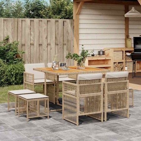 Ensemble à manger de jardin et coussins 9 pcs beige Poly rotin 510992510992