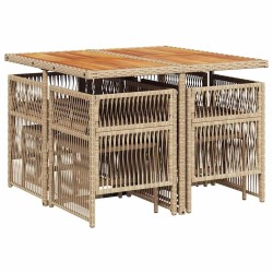 Ensemble à manger de jardin et coussins 9 pcs beige Poly rotin 510992510992