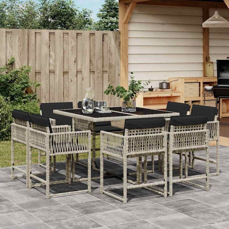 Ensemble à manger de jardin et coussins 9 pcs gris clair rotin 511020511020