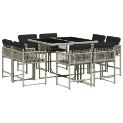 Ensemble à manger de jardin et coussins 9 pcs gris clair rotin 511020511020