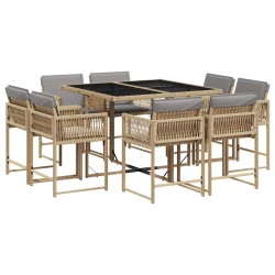 Ensemble à manger de jardin et coussins 9 pcs mélange beige 511021511021