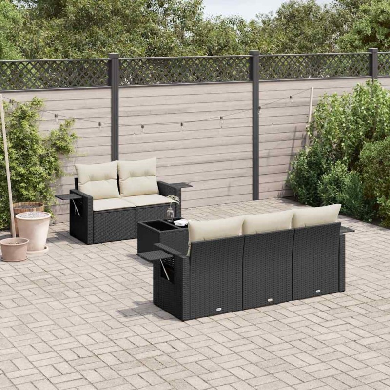 Salon de jardin 6 pcs avec coussins noir résine tressée 511220511220