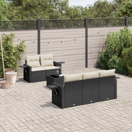 Salon de jardin 6 pcs avec coussins noir résine tressée 511220511220