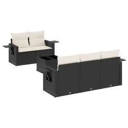 Salon de jardin 6 pcs avec coussins noir résine tressée 511220511220