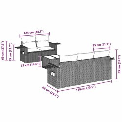 Salon de jardin 6 pcs avec coussins noir résine tressée 511220511220