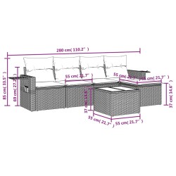 Salon de jardin 6 pcs avec coussins gris clair résine tressée 511221511221
