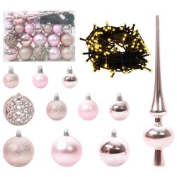 Ensemble de Boules de Noël avec 150 LED 61 pcs Rose Plastique 511505511505