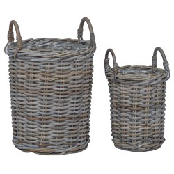Panier de Plante avec stockage 2 pcs Gris Rattan Kubu 511757511757