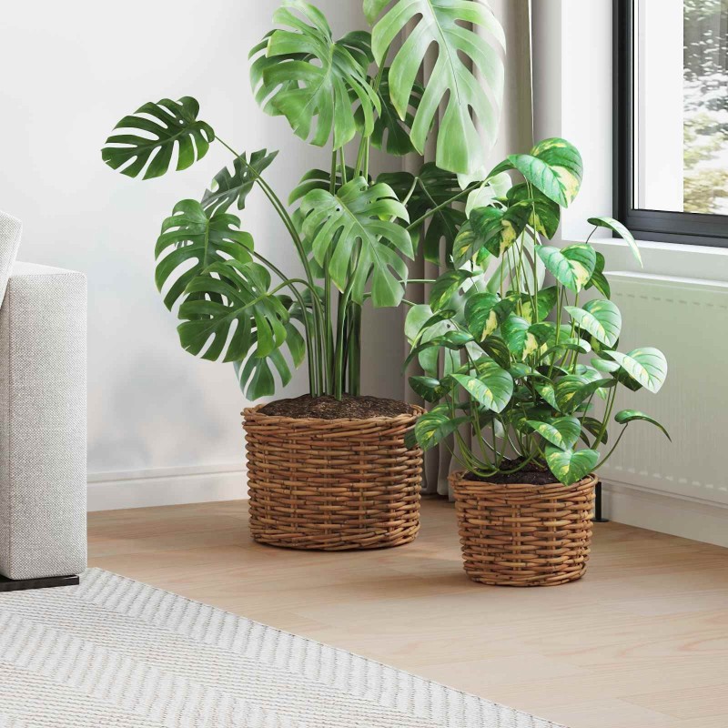 Panier à plantes avec stockage 2 pcs Marron Rattan Kubu 511758511758