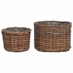 Panier à plantes avec stockage 2 pcs Marron Rattan Kubu 511758511758