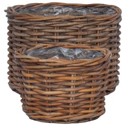 Panier à plantes avec stockage 2 pcs Marron Rattan Kubu 511758511758