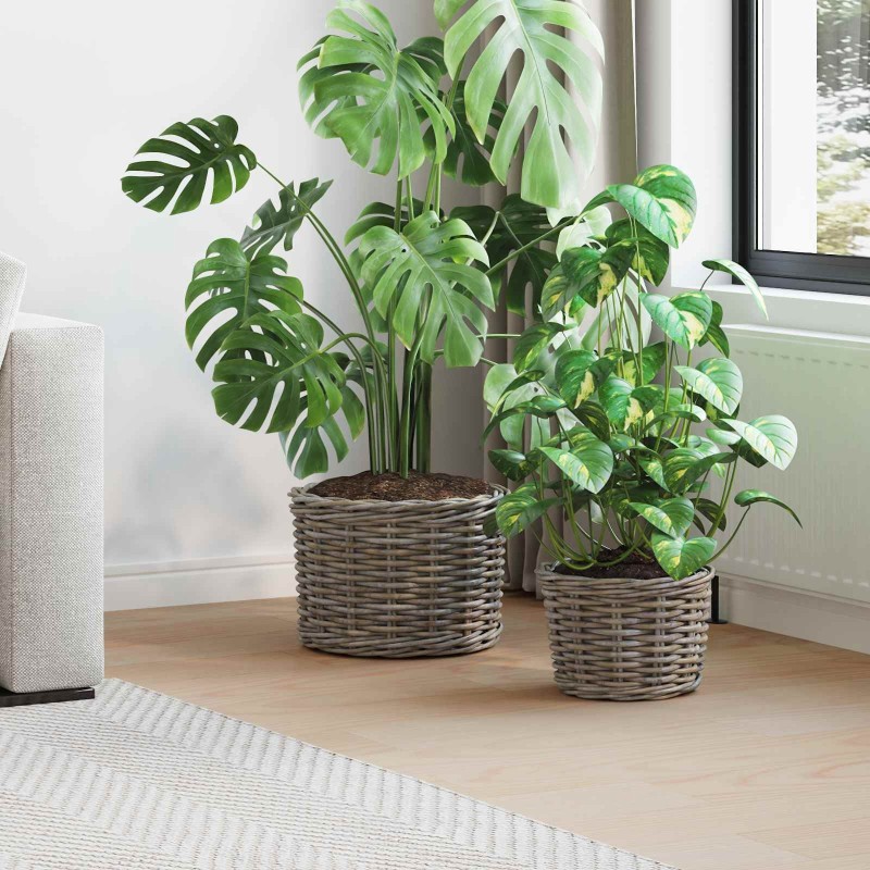 Panier à plantes avec stockage 2 pcs Gris Rattan Kubu 511759511759