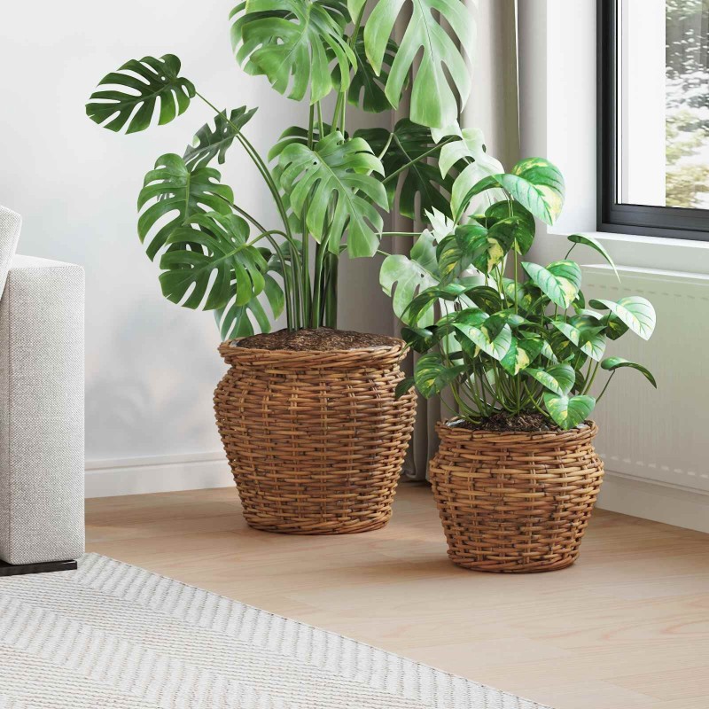 Panier de Plante avec stockage 2 pcs Marron Rattan Lacak 511760511760