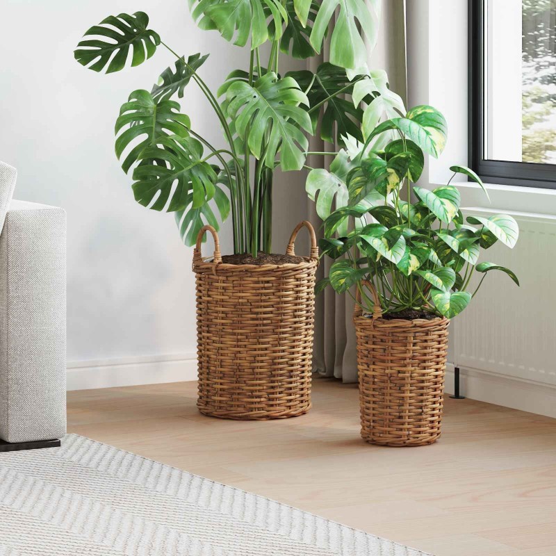 Panier de Plante avec stockage 2 pcs Marron Rattan Kubu 511775511775