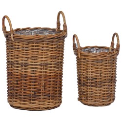 Panier de Plante avec stockage 2 pcs Marron Rattan Kubu 511775511775