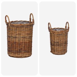 Panier de Plante avec stockage 2 pcs Marron Rattan Kubu 511775511775