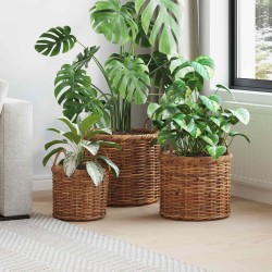 Panier à plantes avec stockage 3 pcs Marron Rattan Kubu 511776511776