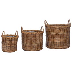 Panier à plantes avec stockage 3 pcs Marron Rattan Kubu 511776511776
