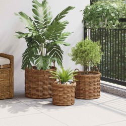 Panier à plantes avec stockage 3 pcs Marron Rattan Kubu 511776511776