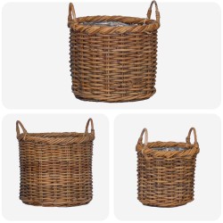 Panier à plantes avec stockage 3 pcs Marron Rattan Kubu 511776511776