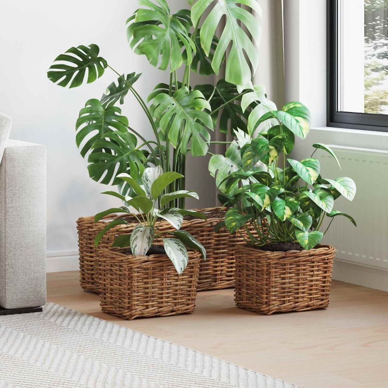 Panier de plantation avec stockage 3 pcs Marron Rattan Kubu 511778511778